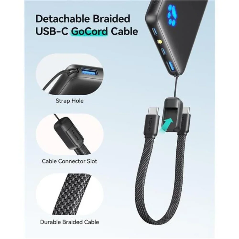 Portable Charger Ultra Slim 45W Fast Charging with Attached USB C Cable